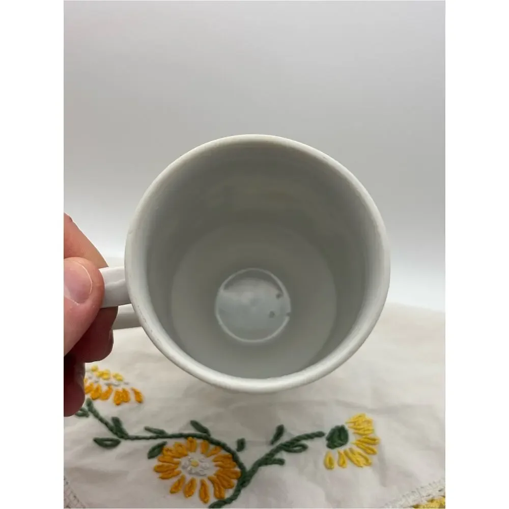 Vintage 1970s Pedestal Mug with Floral Design, Blue and Orange Coffee Cup